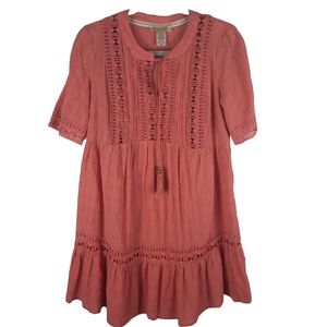 Davina Bohemian Short Sleeve Crochet Detail Mini Dress With Lining